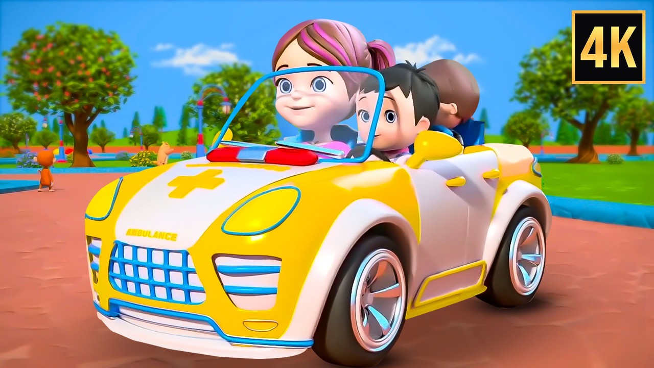 Wheels on the Ambulance + More Vehicles Cartoon Rhymes for Kids