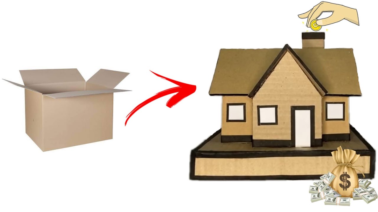 How to make House savings coin bank made from Cardboard (DIY)