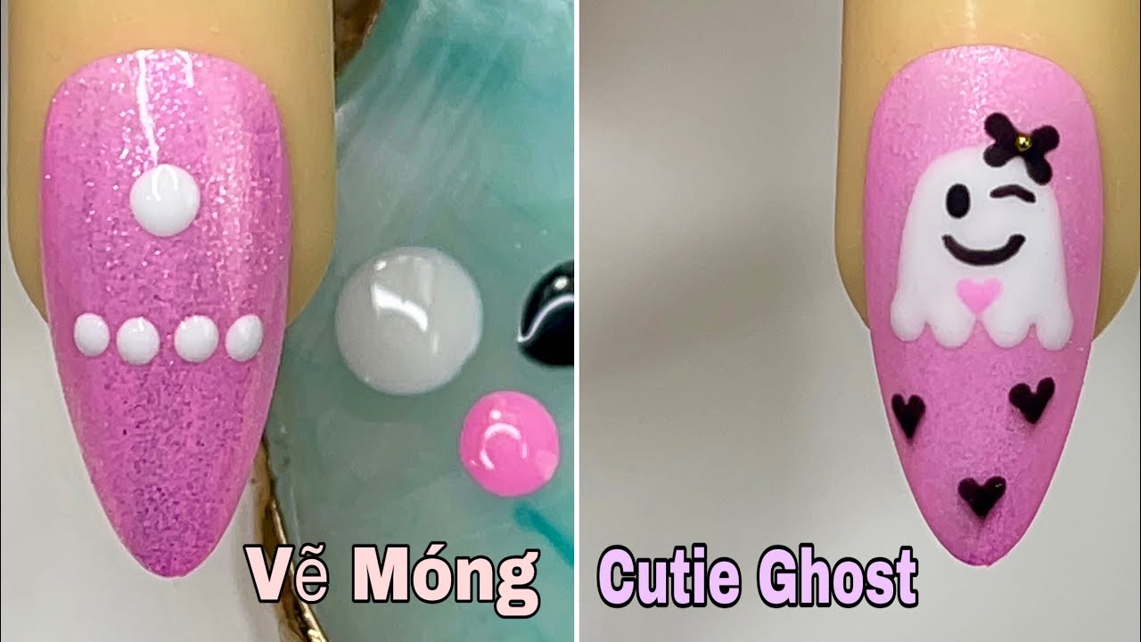 Easy Cutie Ghost Nail Art For Beginner 💖Vẽ Móng💅 New Nails Design 💝 New Nails