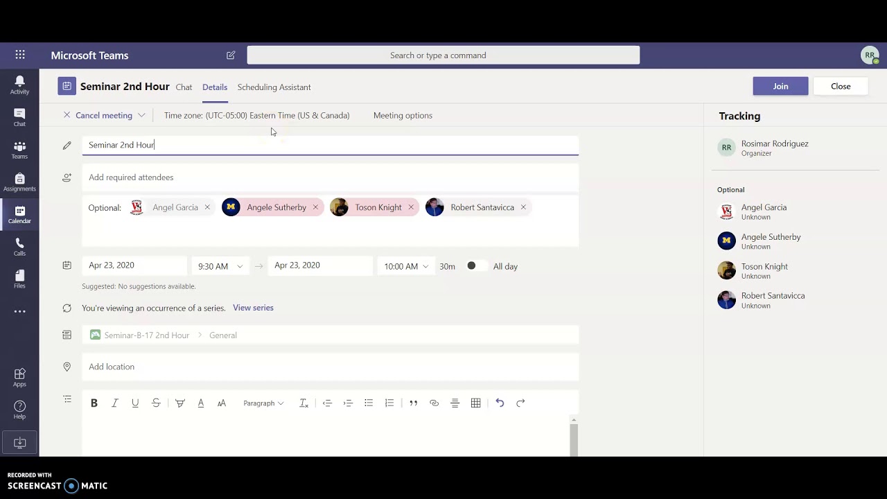 Setting up recurring meetings - Microsoft Teams