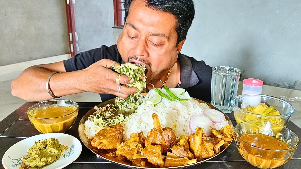 🍽️Big Bites Eating 🥩(খাসির মাংস) 🐐Mutton Curry🍖, Kach Kolar Torkari😋, Kach Kola Khusha Bata🤤 Asmr🍴