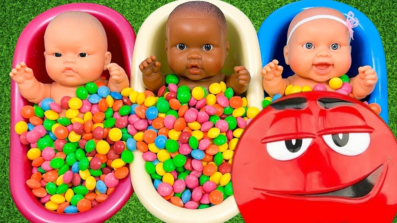Full of 3 Rainbow BathTubs Candy with M&M's & Magic Slime Cutting Video