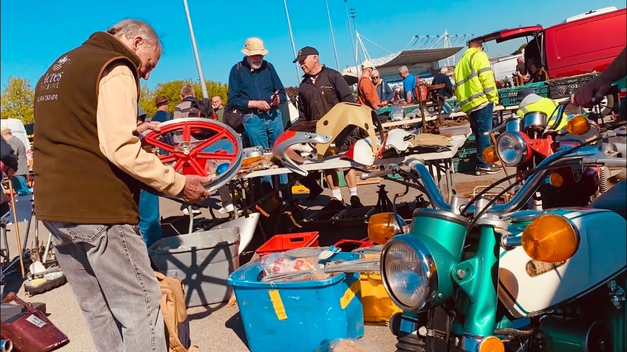 KEMPTON PARK AUTOJUMBLE MOTORCYCLES with South London Classic Bike Show & Scooter Riders Club Stands