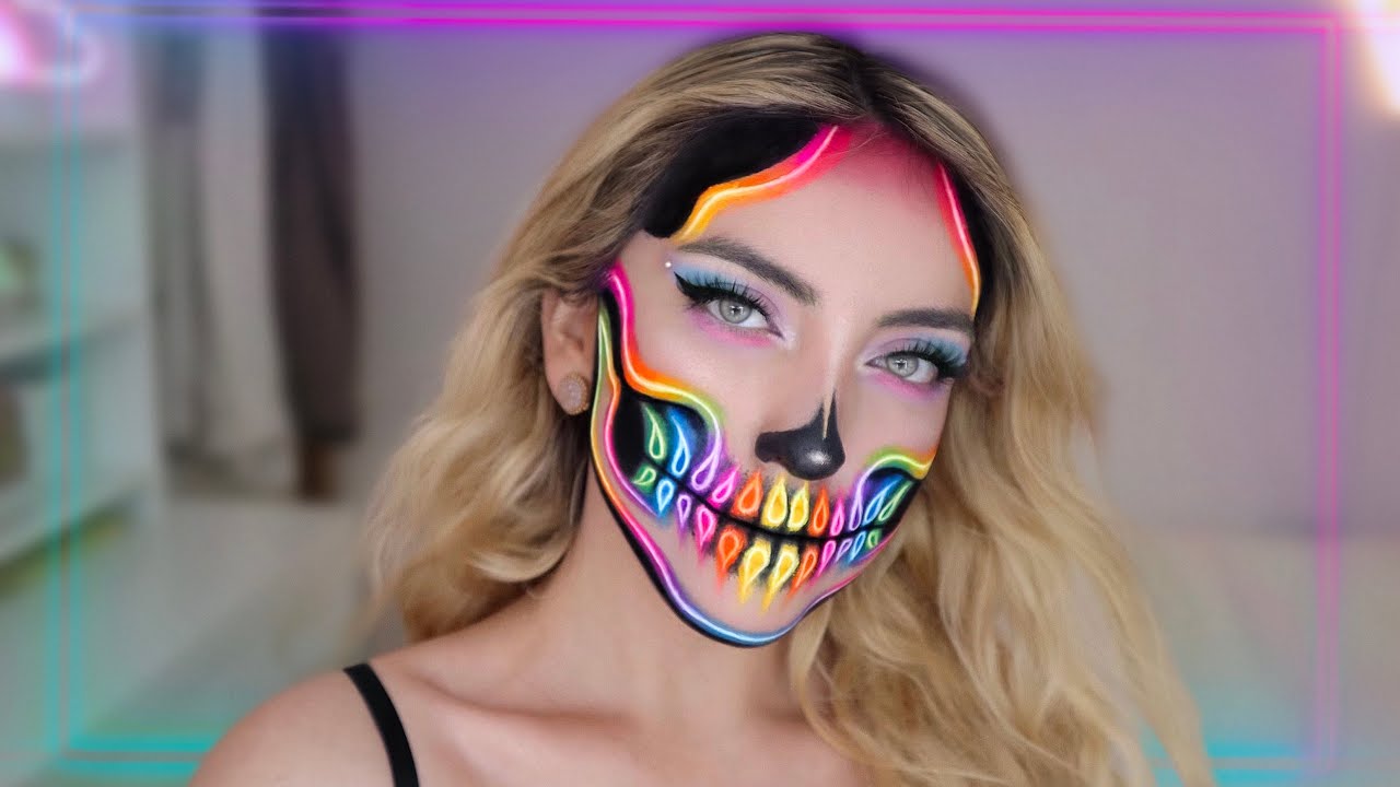 Neon Rainbow Skull Makeup Tutorial 🌈