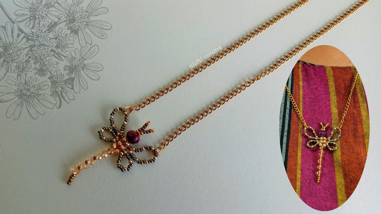 Dragonfly Pendant with Crystals & Seed beads/Insect jewelry making at home/Tutorial diy