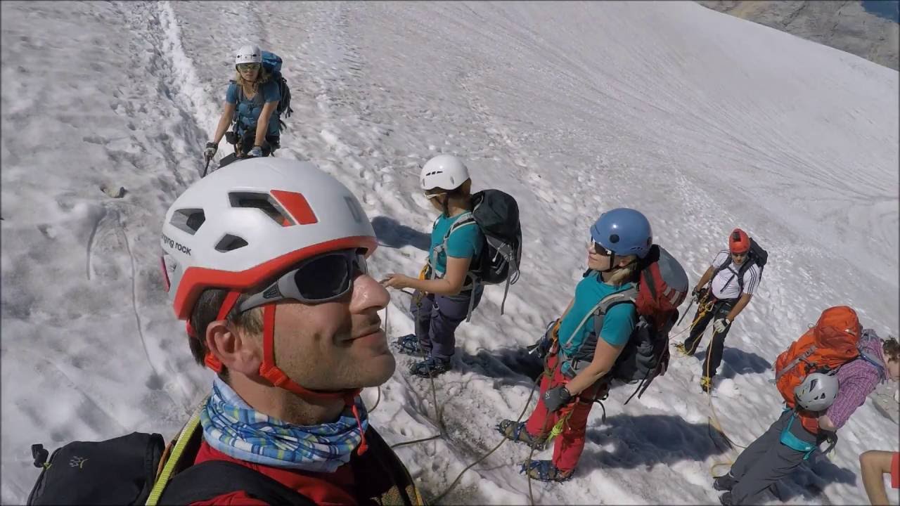 Climbing Hoher Dachstein from Vorderer Gosausee Lake