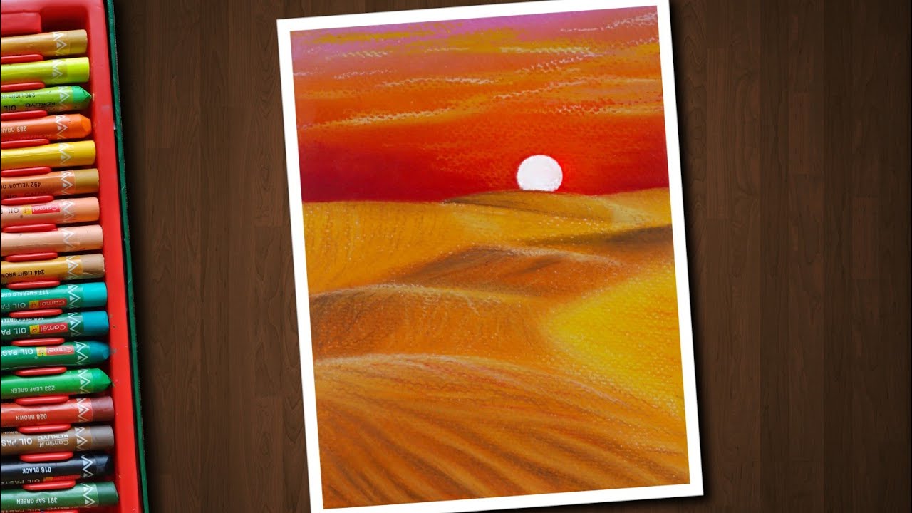 A Beautiful Desert Sunset Landscape / Drawin with Oil Pastels / Step by Step