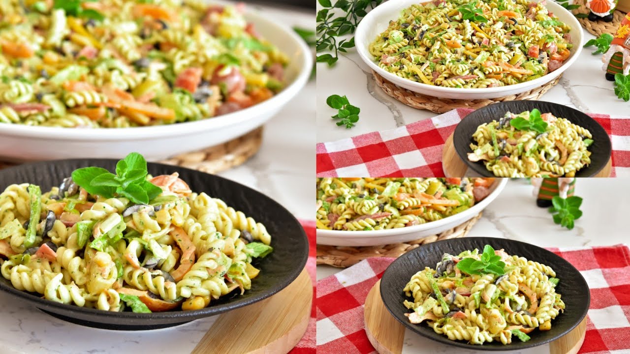 سلطة المعكرونه البارده بصلصلة جدا مميزه(سلطة المناسبات الفخمه)Cold pasta salad with special dressing