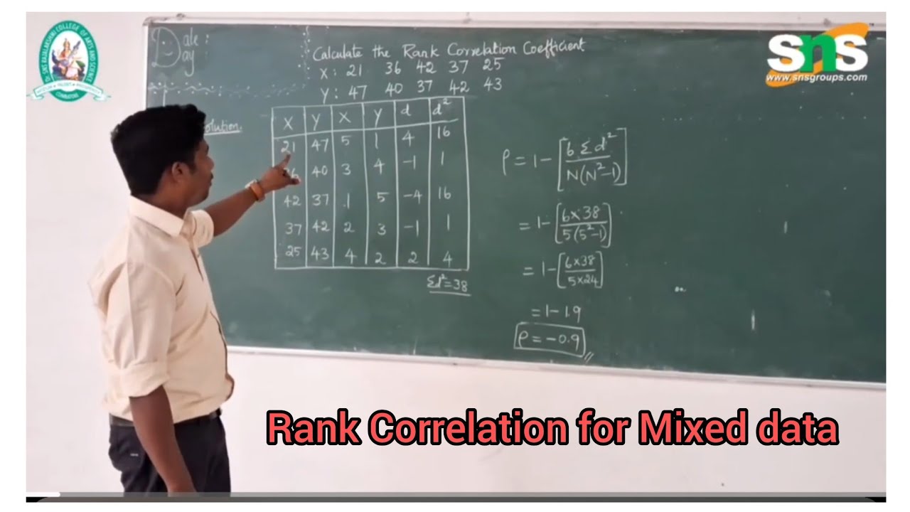 Rank Correlation Coefficient between X and Y| Statistics| SNS Institutions 