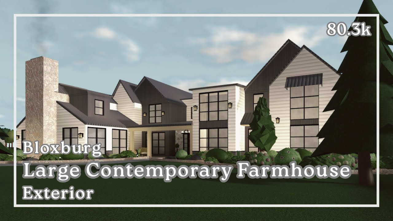 Large Contemporary Farmhouse | Exterior | 80k | Bloxburg Speedbuild