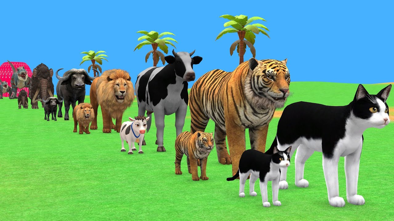 Long Slide Game with Cow Elephant Gorilla Hippopotamus Tiger 3d Animal Game Funny 3d Animals