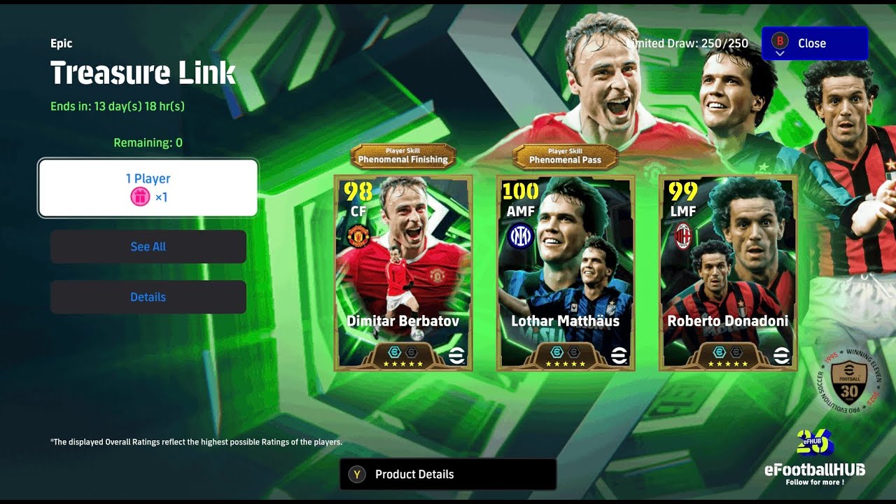 TREASURE LINK PACK SELECTION & RANK PUSH EFOOTBAL 26 MOBILE