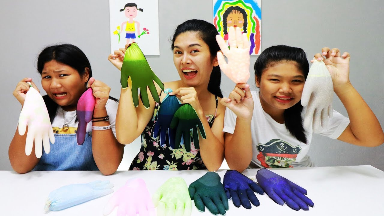 สไลม์ถุงมือเสี่ยงดวง👋MYSTERY WHEEL OF SLIME GLOVES CHALLENGE!!!