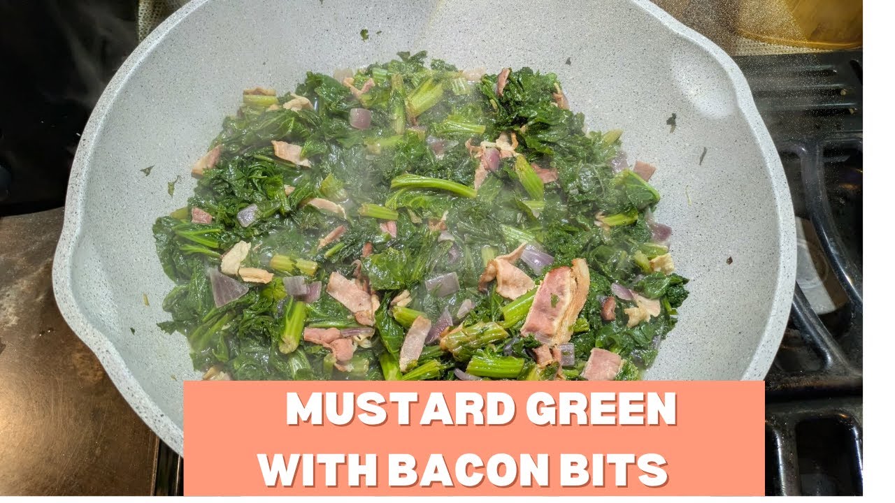 COOKING MUSTARD GREEN WITH BACON BITS || CAMPING LIFE 