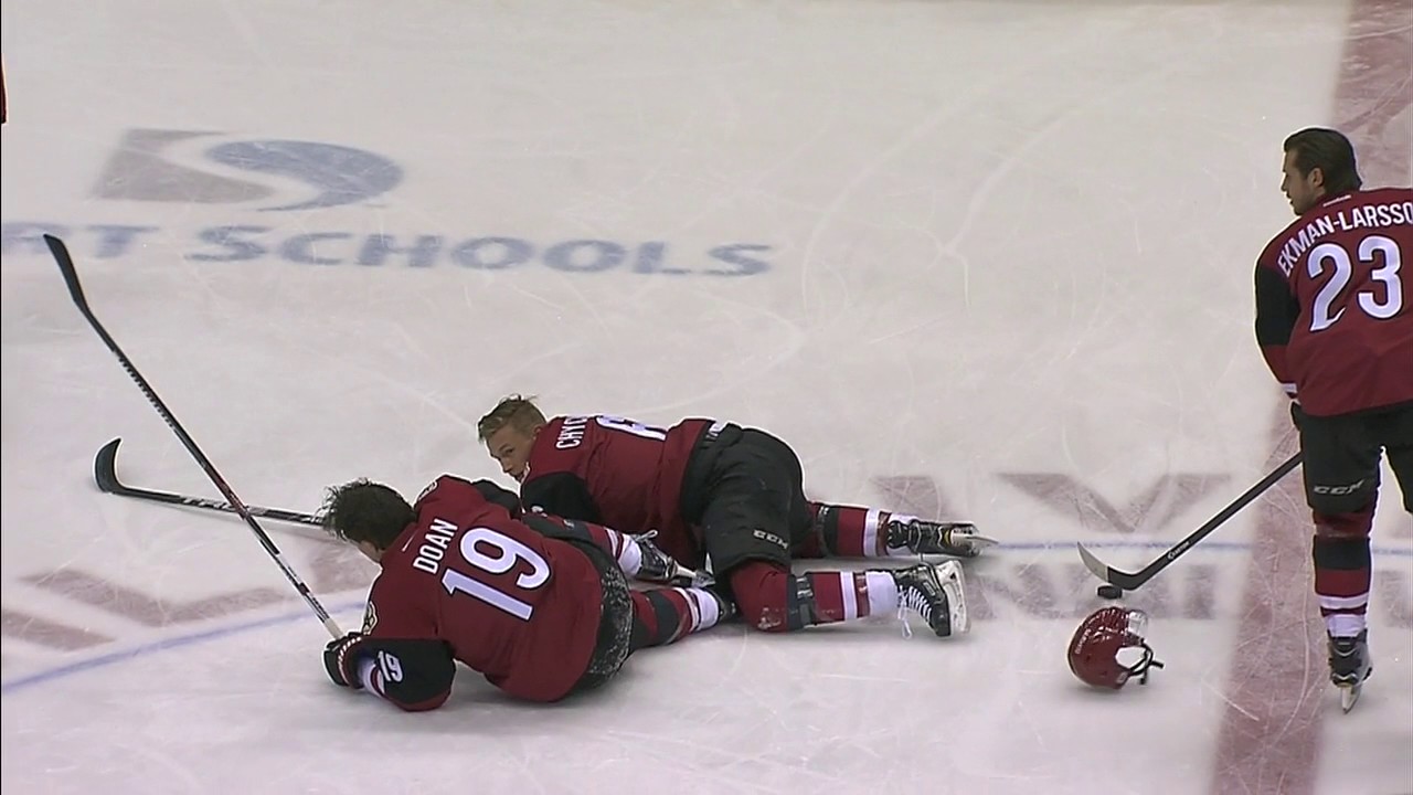 Doan shaken up after colliding with teammate Chychrun