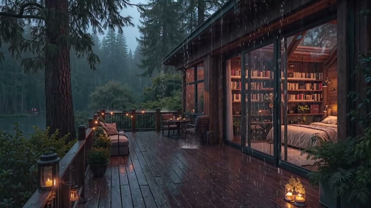 🌨 8 Hours of Powerful Cabin Rain & Thunder ⛈ Night Forest Ambience for Sleep ⚡