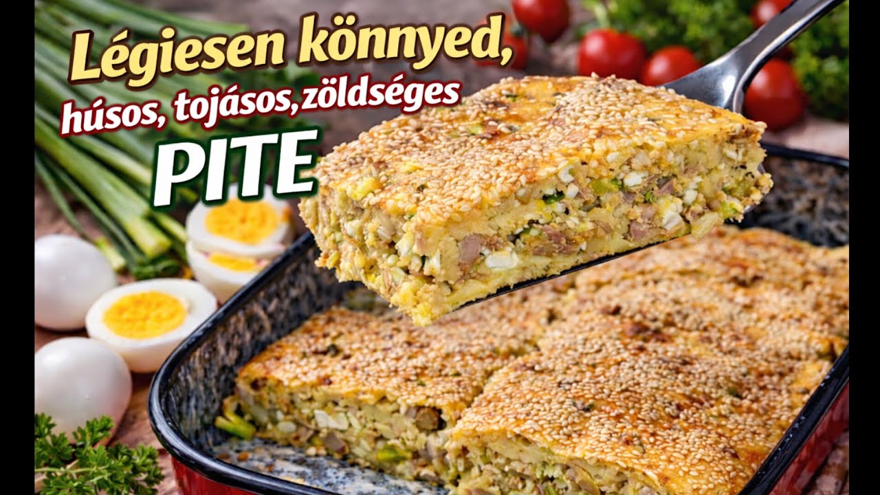 Mennyei húsos, zöldséges, tojásos pite.