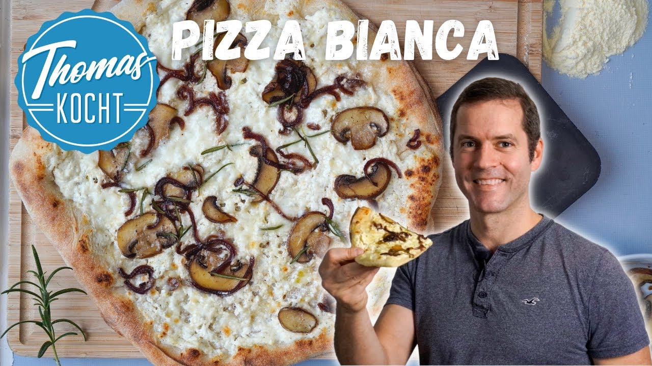 Pizza Bianca - weiße Pizza mit Ricotta, Pilzen und Balsamicozwiebeln