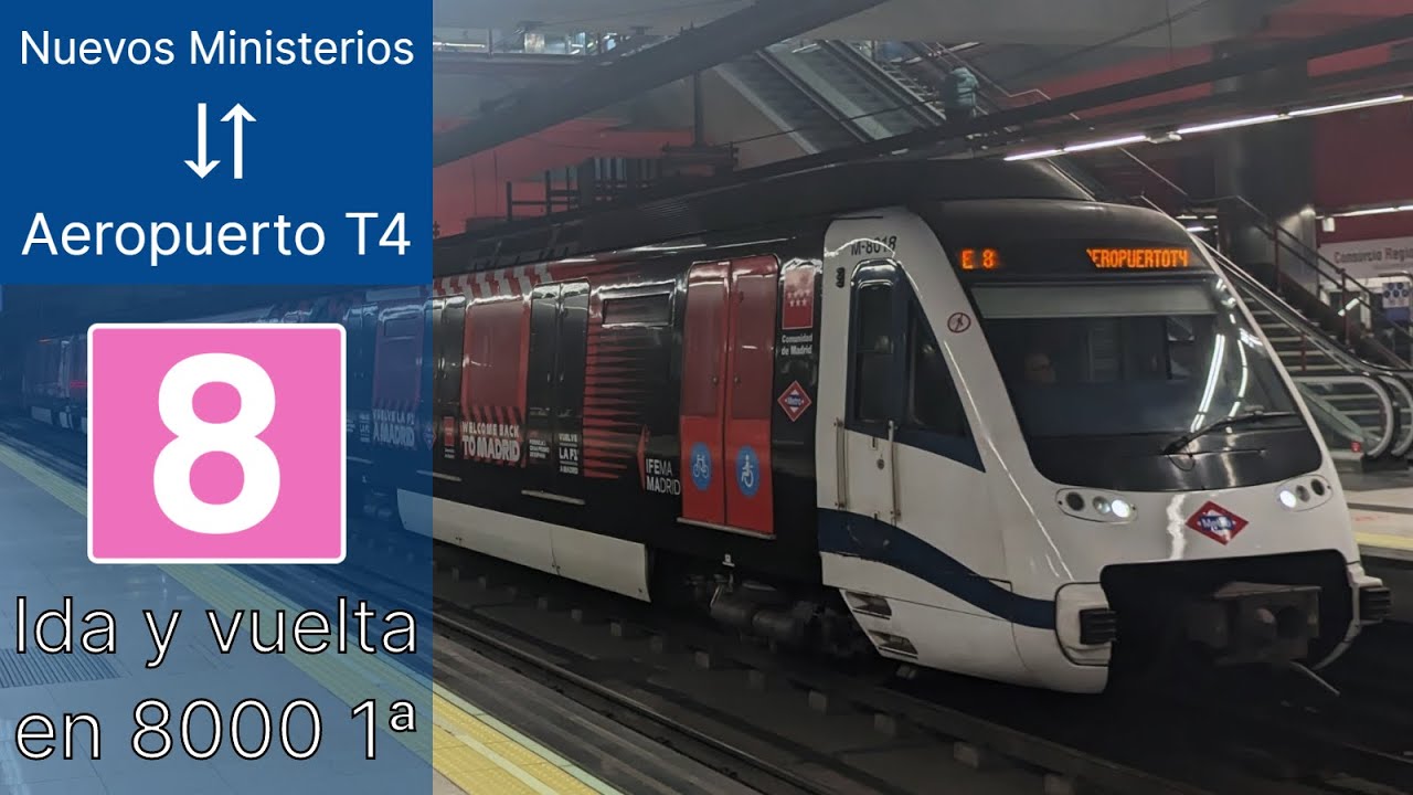 Viaje L8 en 8000 1ª: Nuevos Ministerios- Aeropuerto T4, ida y vuelta // Metro de Madrid