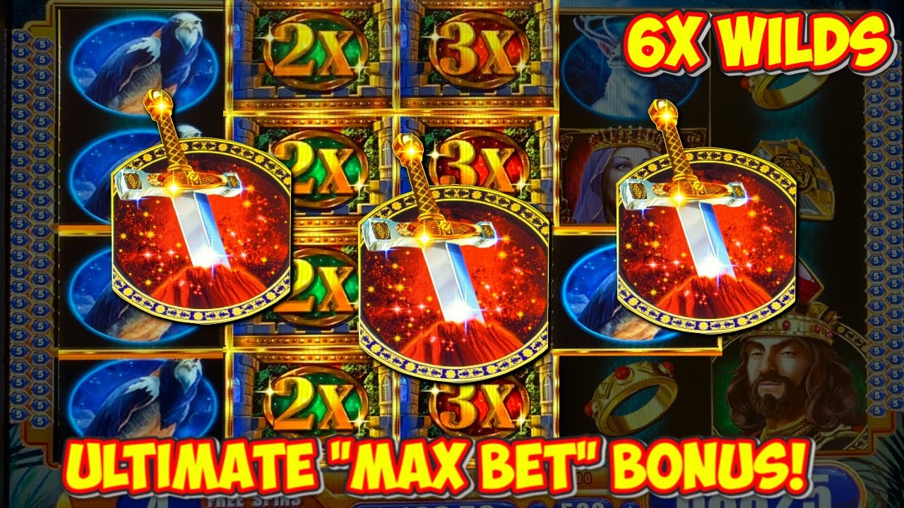 INSANE 6X MULTIPLIER HUGE BONUS WIN on The King And The Sword Slot Machine! - WMS Classic MAX BET