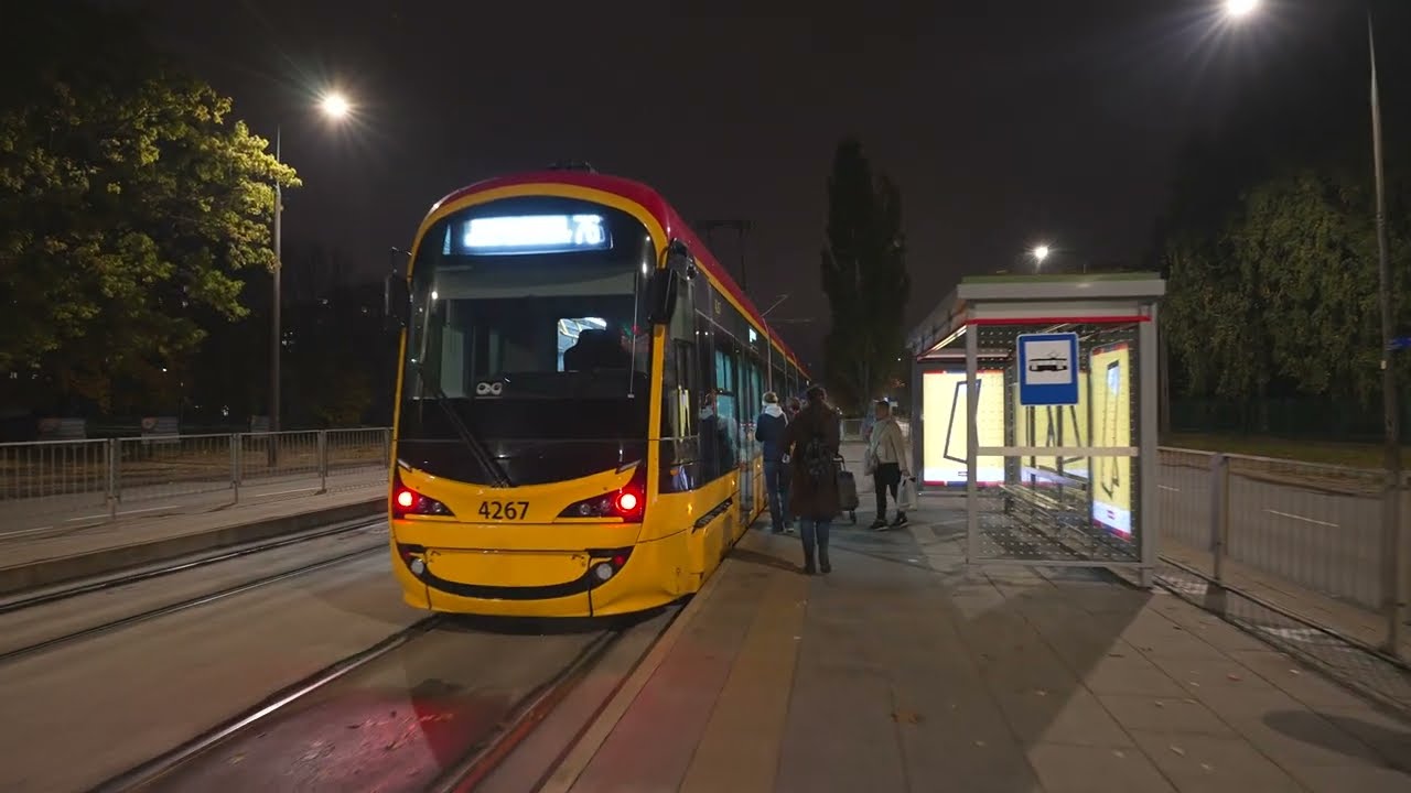 Poland, Warsaw, tram 76 night ride from Synów Pułku to Hala Wola