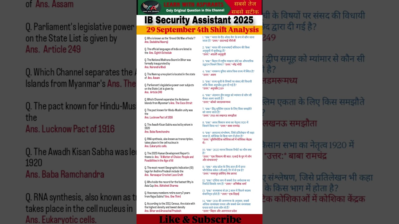 IB Security Assistant Exam Analysis 2025 |29 September 4th SHIFT Exam | IB SA Exam review #ibsa2025