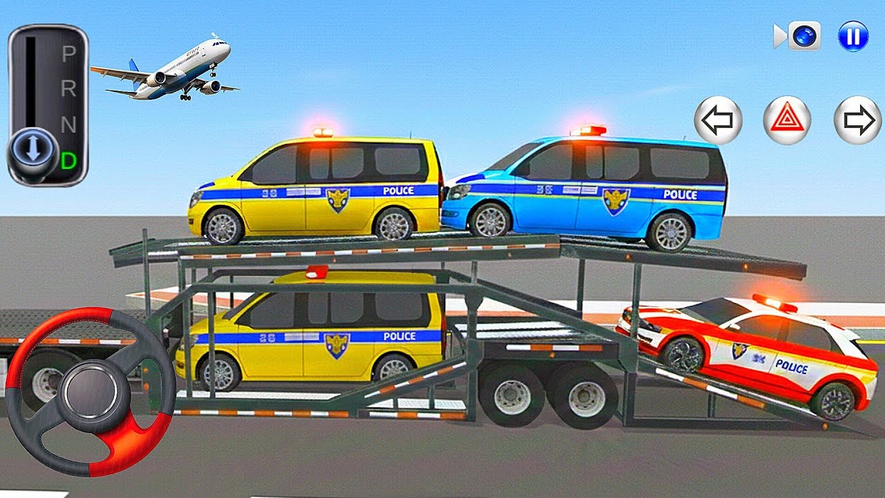 Police Cars Transport To Parking Garage By Trailer Truck - 3D Driving Class 2026 - Car Game