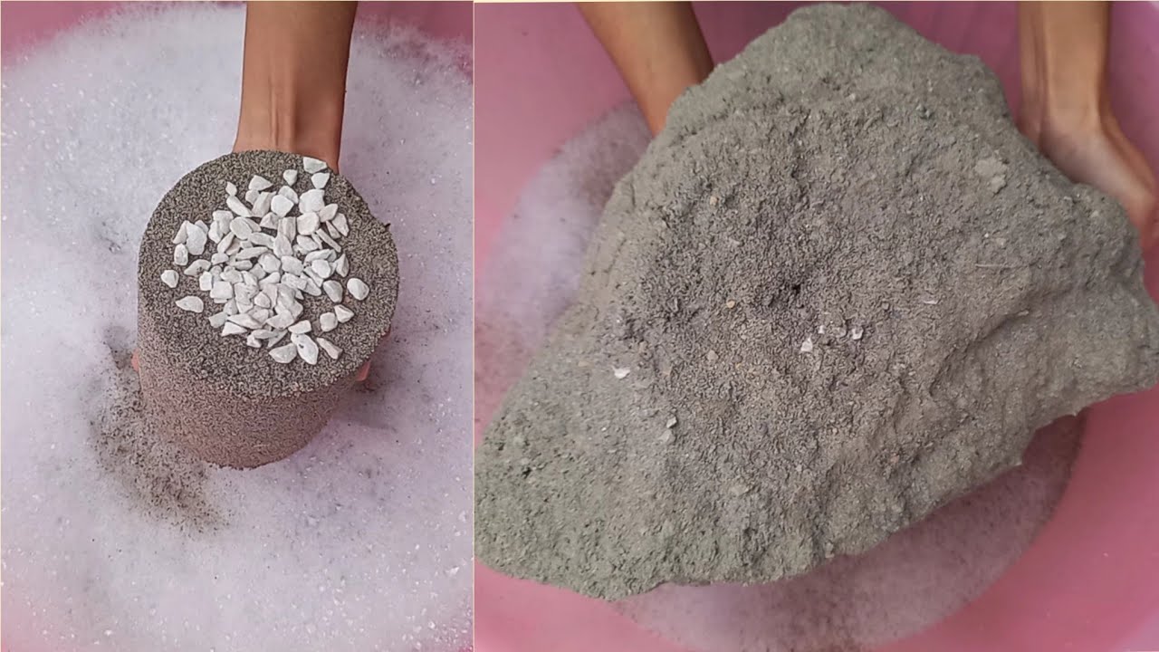#Asmr🌧Stoney Ashes Huge Chunks Topped with White Concrete Foamy Water Crumbling+Dipping&Paste Play💦