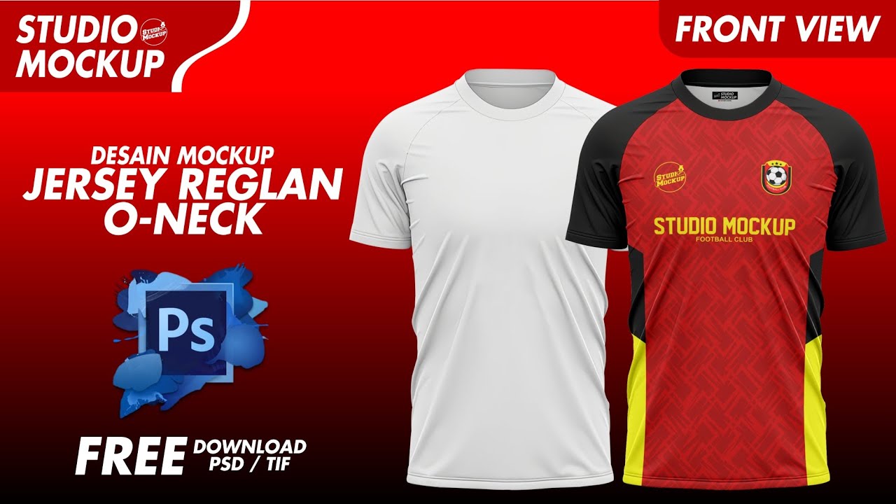 Mockup Jersey Reglan Oneck | Tiff-Photoshop | Free Download | Front View