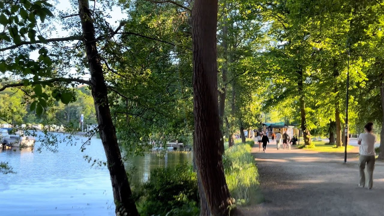 Magic Stockholm evening stroll. Summer life along the shoreline of Södermalm.