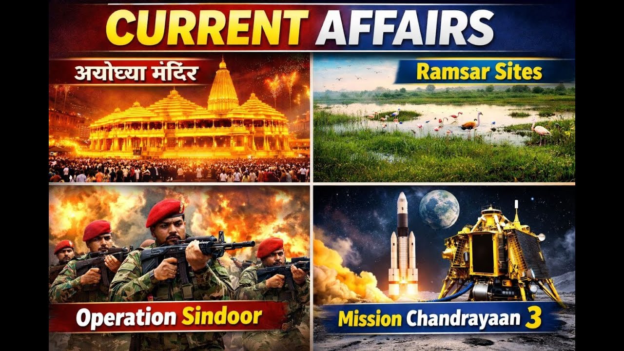 CURRENT AFFAIRS|| AYODHYA MANDIR|| RAMASAR SITES ||OPRATION SINDOOR|| MISSION CHANDRYANA-3 ||ALLEXAM
