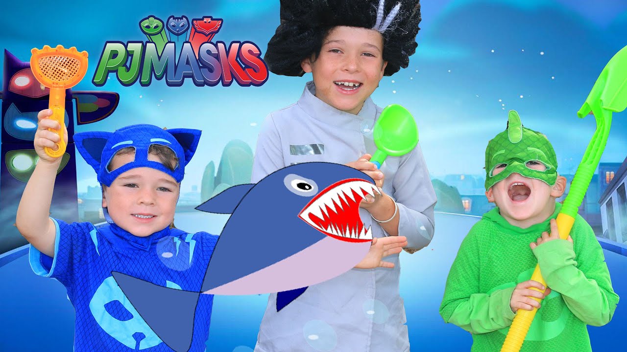 PJ Masks Romeo VS Gekko & Catboy FIND BIGGEST TREASURE X Golden Sunken Treasure with Shark!