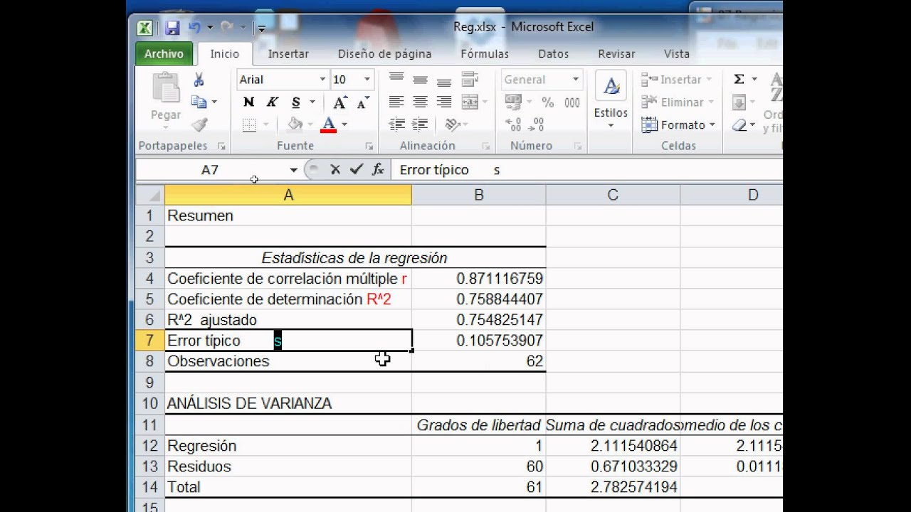 Regresión Lineal en MS Excel
