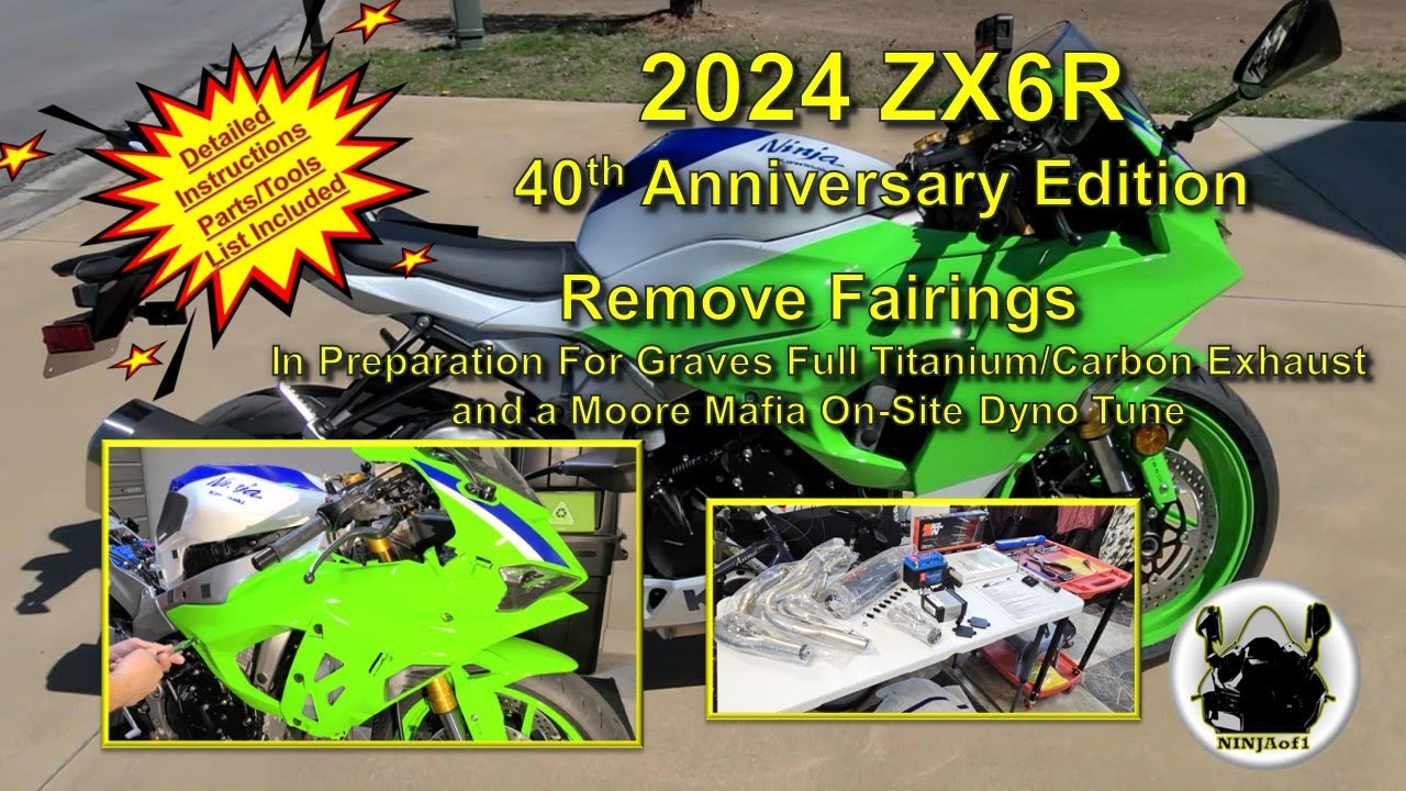 24 ZX6R 40th Anniversary Edition: Disassemble Fairings, Preparation for Graves Full Titanium Exhaust
