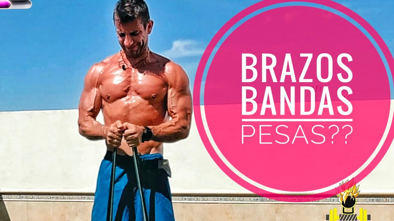 Entrenamiento de fuerza para bíceps tríceps con bandas . Fuerza