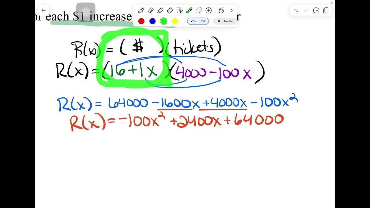 Notes 77 - Question 1 Quadratic Word Problems involving Revenue, Minimum and Maximum