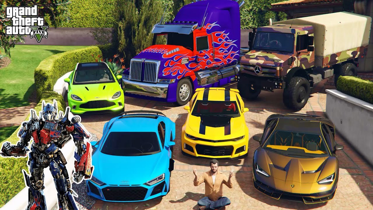 GTA 5 - Stealing TRANSFORMERS Movie Vehicles with Michael! | (Real Life Cars) #8