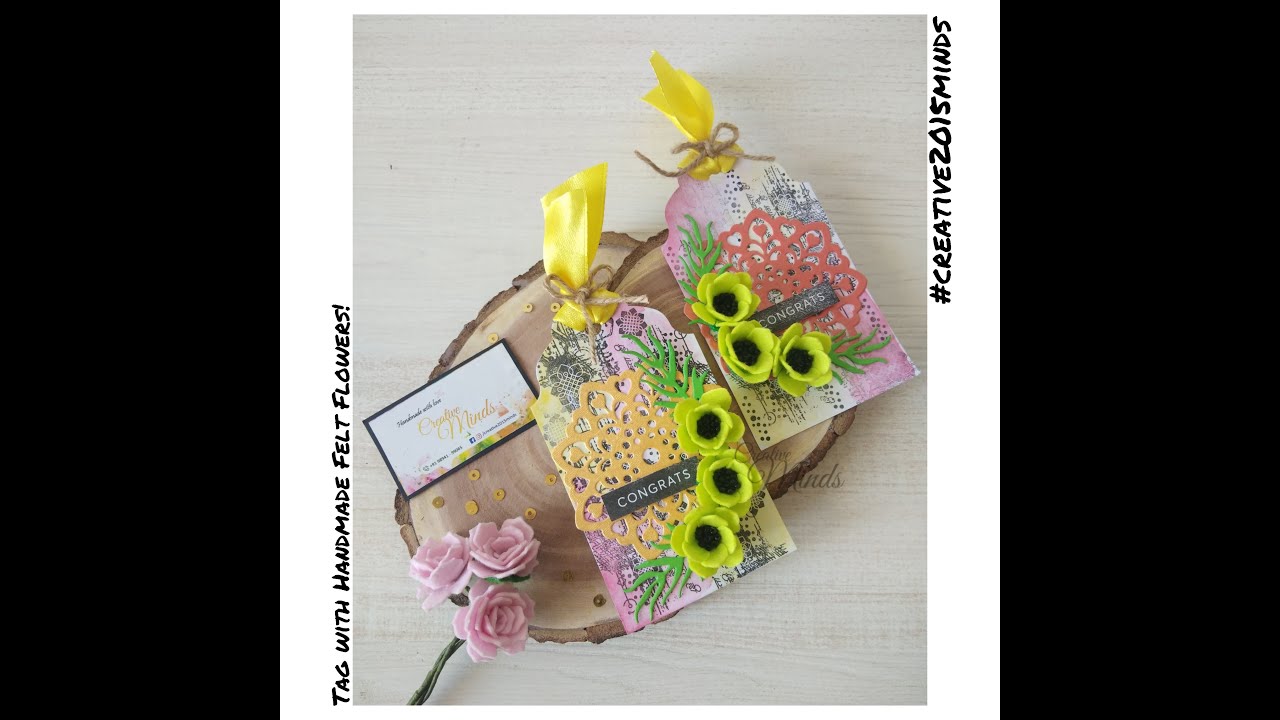 Tag with Handmade Felt Flowers - congrats  #creative2015minds