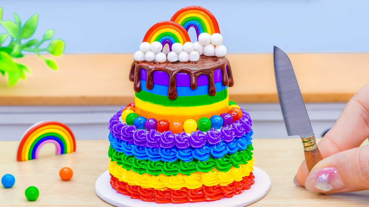 Amazing Miniature Chocolate Rainbow Buttercream Cake Decorating 🌈 Tiny Rainbow Cake By DIY Cakes