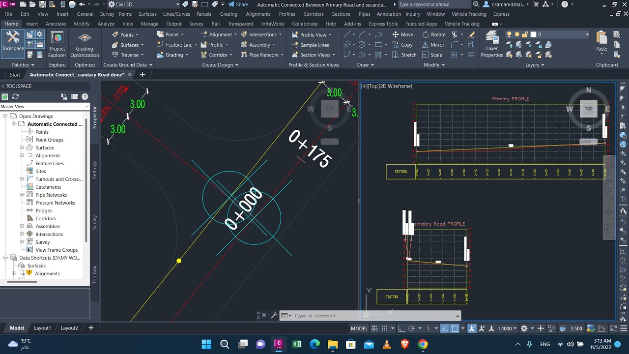Civil 3D Tutorials | Automatic connected between design profiles at intersection