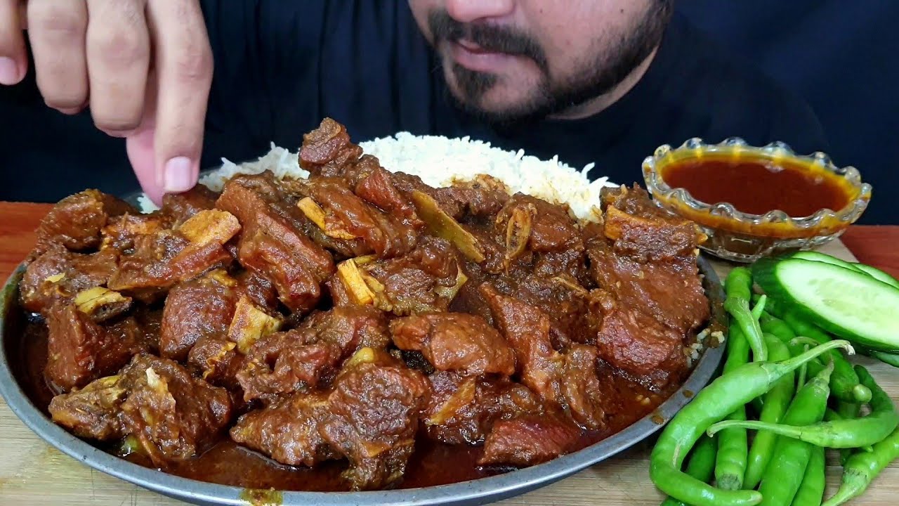 ASMR EATING SPICY MUTTON CURRY+WHITE RICE+GREEN CHILLI l REAL MUKBANG(NO TALKING)