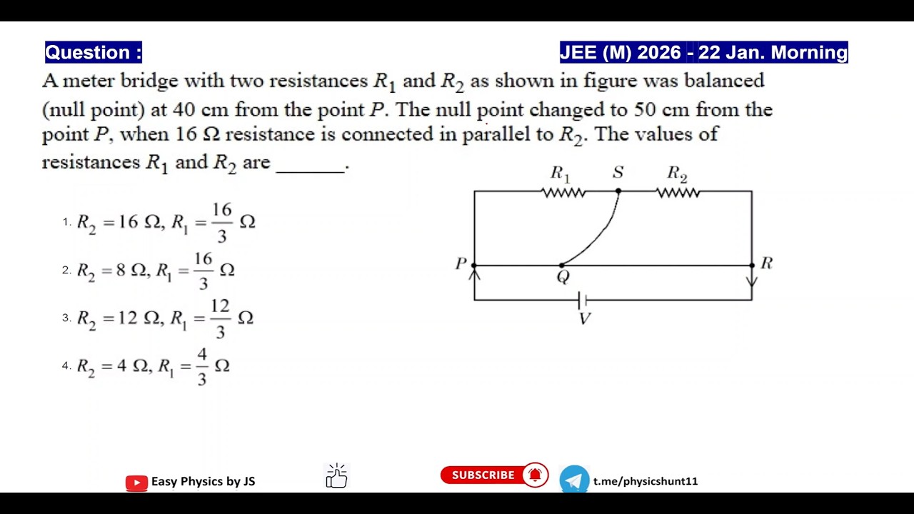 Meter Bridge Conceptual Question I I PYQ I JEE(M) 2026 (21 Jan Mor.)