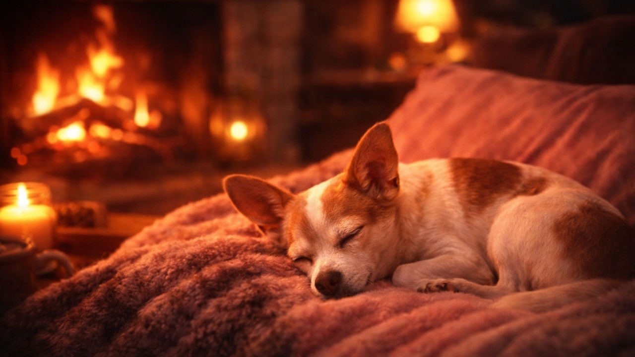 Chihuahua Sleeping by the Fire | Warm Fireplace Ambience | 3 Hours