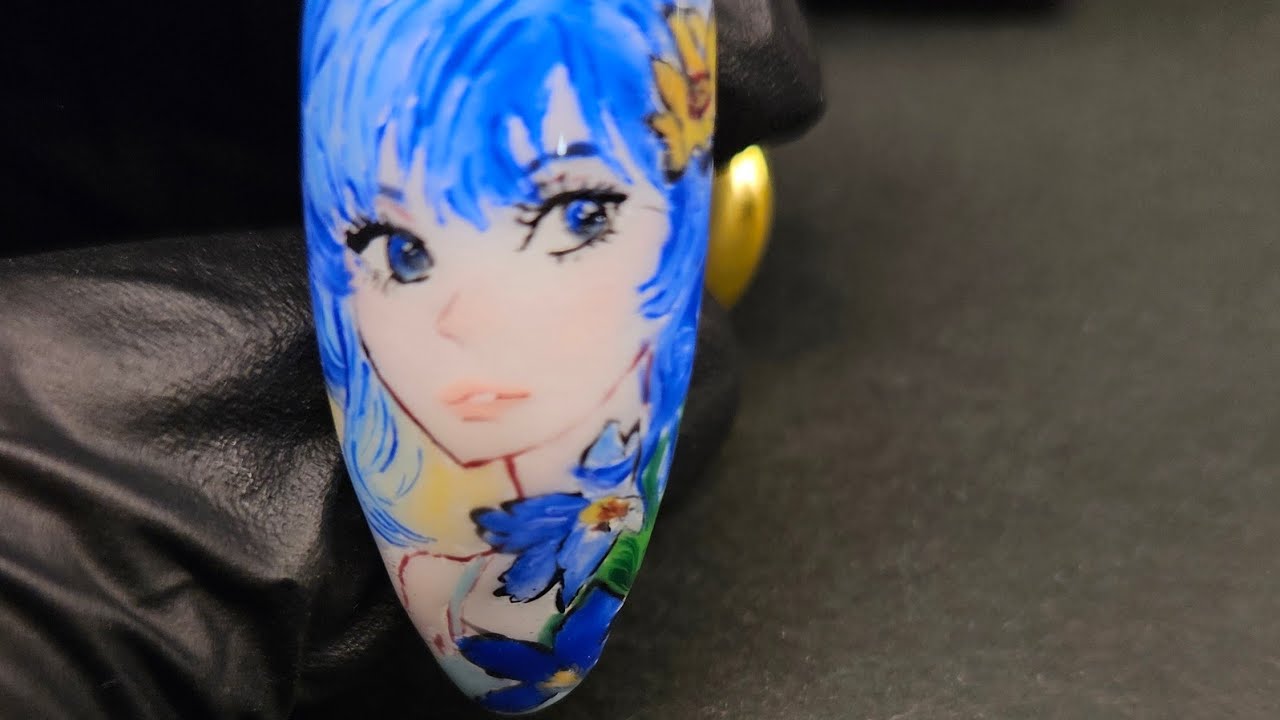 Hand Painted Anime Girl Nail Art | Detailed Character Design