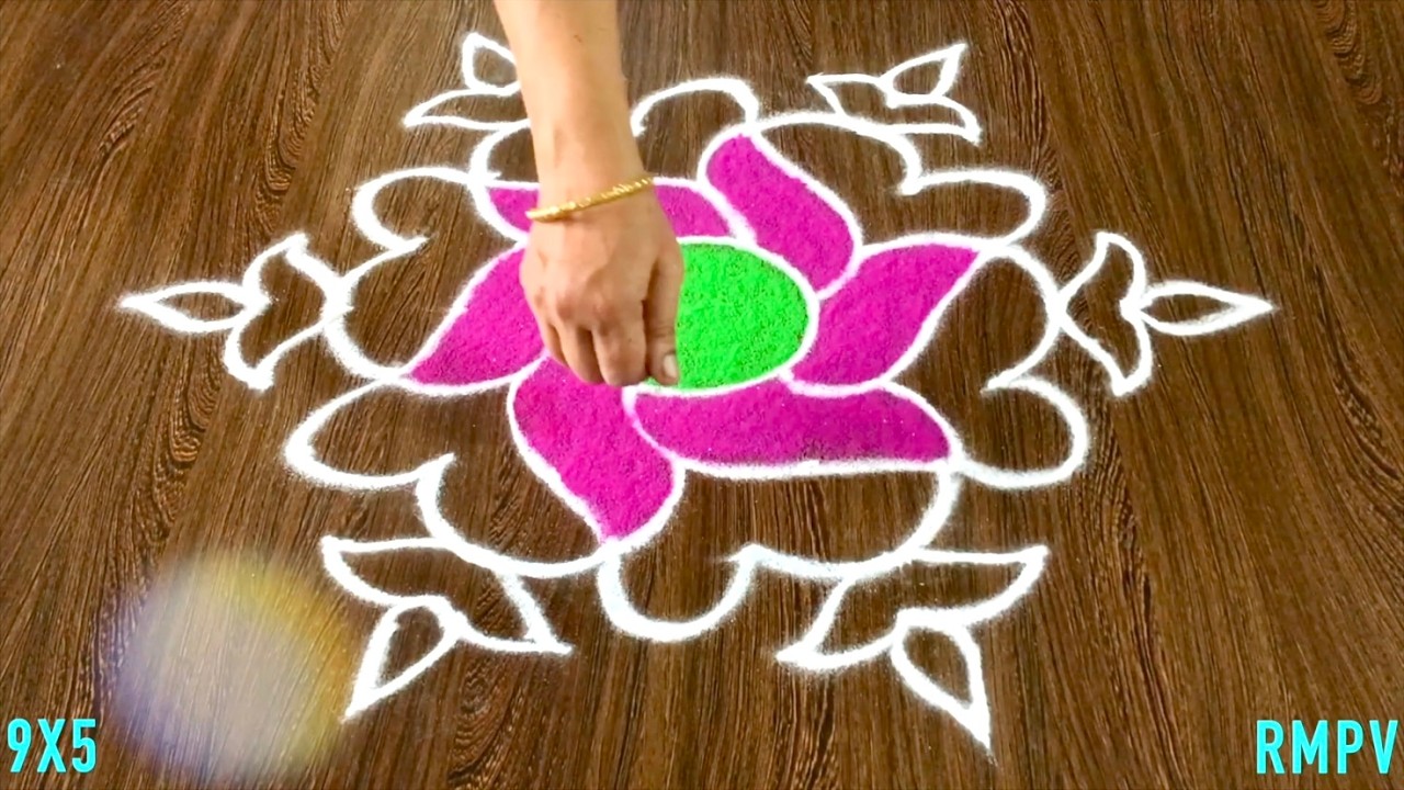 Ganesha chaturthi Rangolis with 7x4,9x5,17x1 dots and beautiful colours for Ganapathi festival