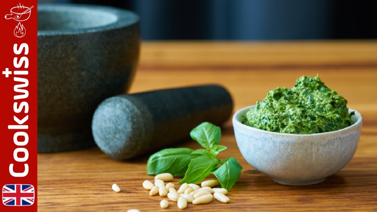 How to make Basil Pesto in a Mortar - Pesto alla Genovese Recipe (pesto re)