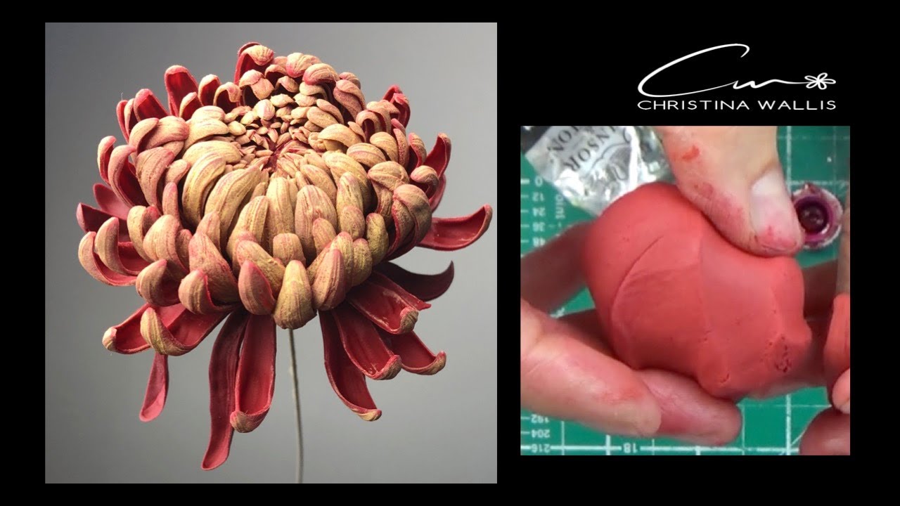 Chrysanthemum Flower Cold Porcelain: Mixing Burgundy Colour for Petals, Polymer Clay, Oil Paints