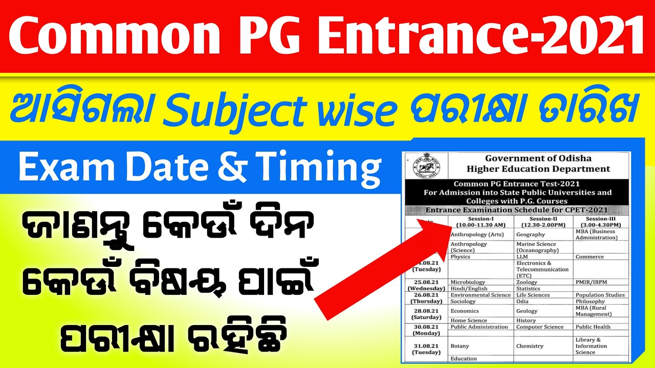 Common PG Entrance-2021 Subject wise Exam dates & times || CPET-2021 Exam Date's Odisha PG Exam-2021