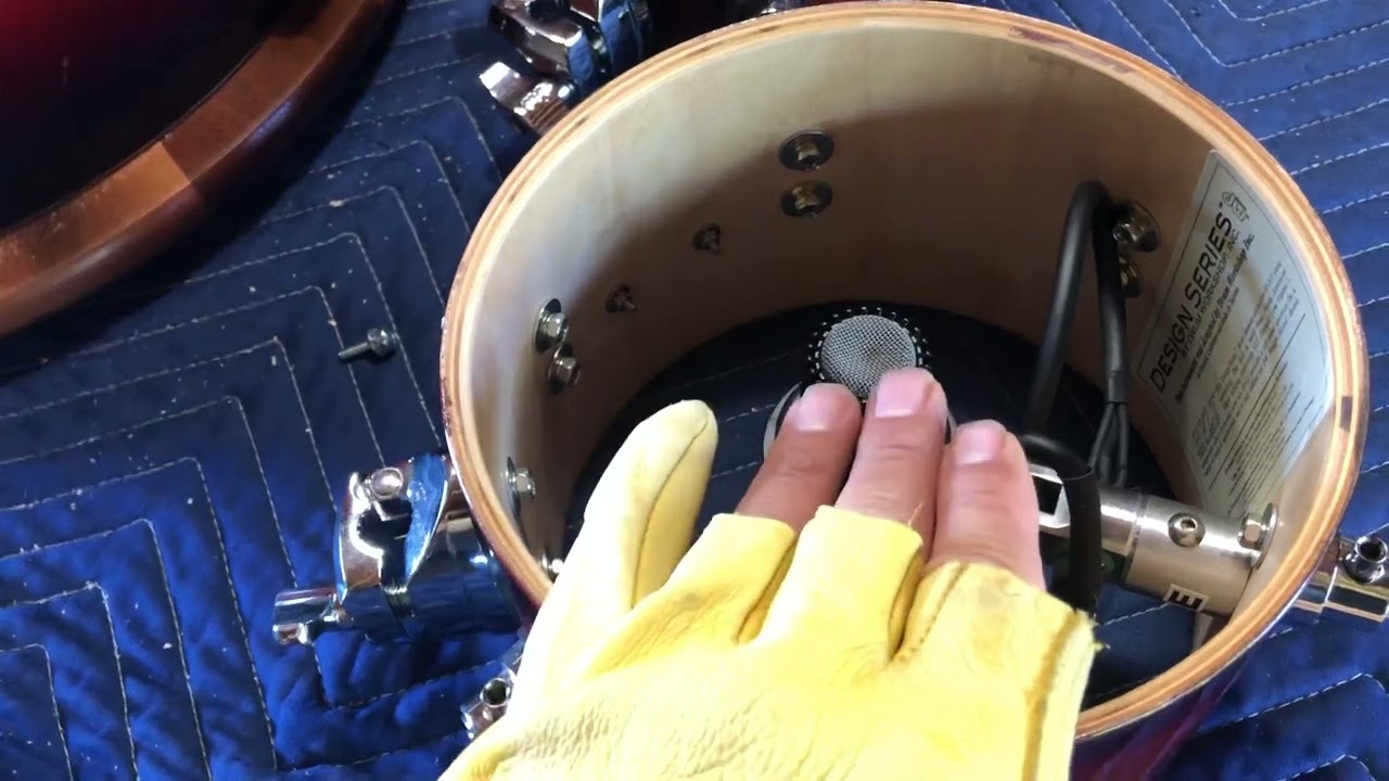 Paul Pechak installing Randall May internal microphones in my DW drum kit