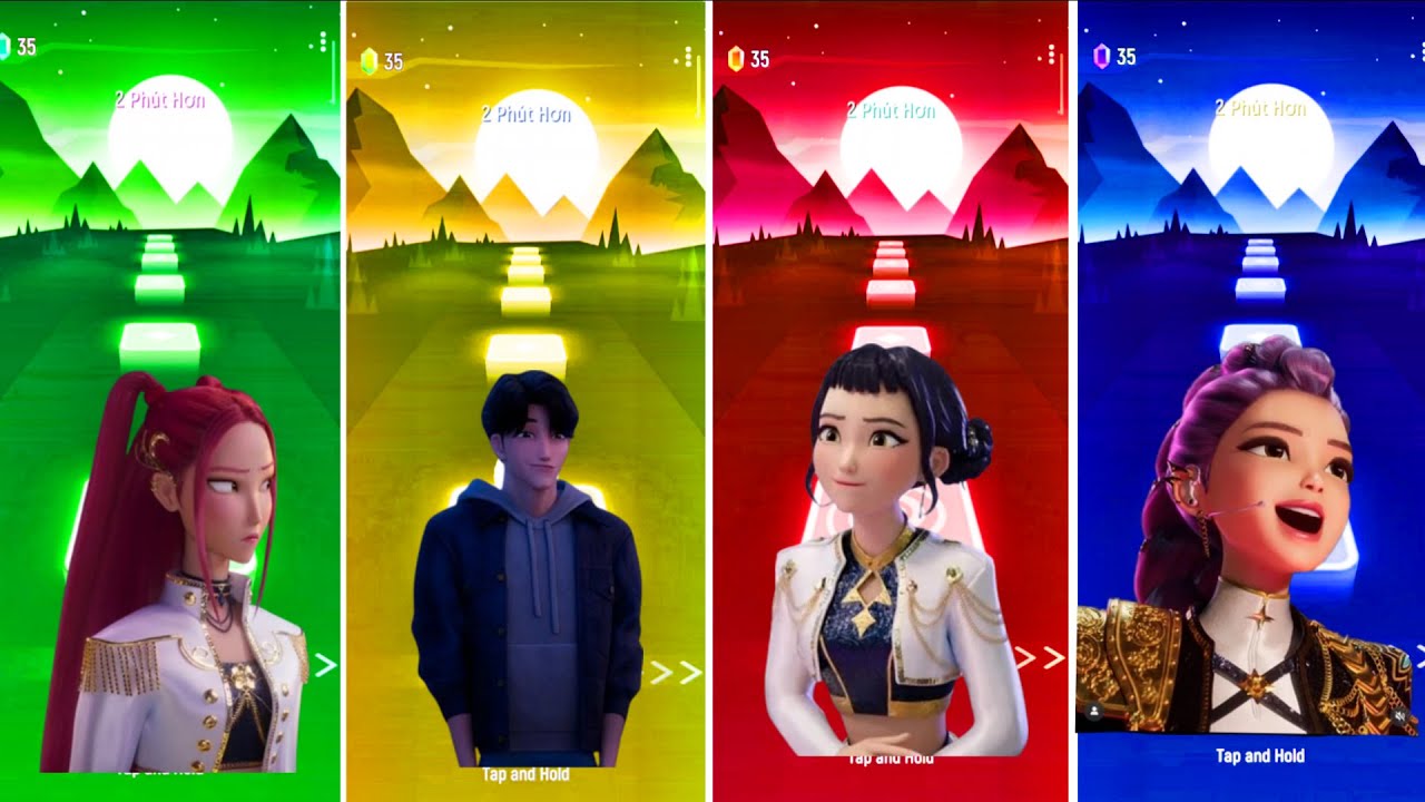 Rumi vs Mira vs Zoey vs Saja Boys | K-Pop Demon Hunters Tiles Hop Battle